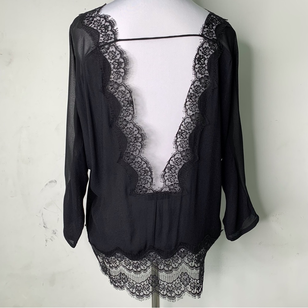 Sandro Paris Women's Black Lace Low Back Backless Long Sleeve Blouse Size 1 / S